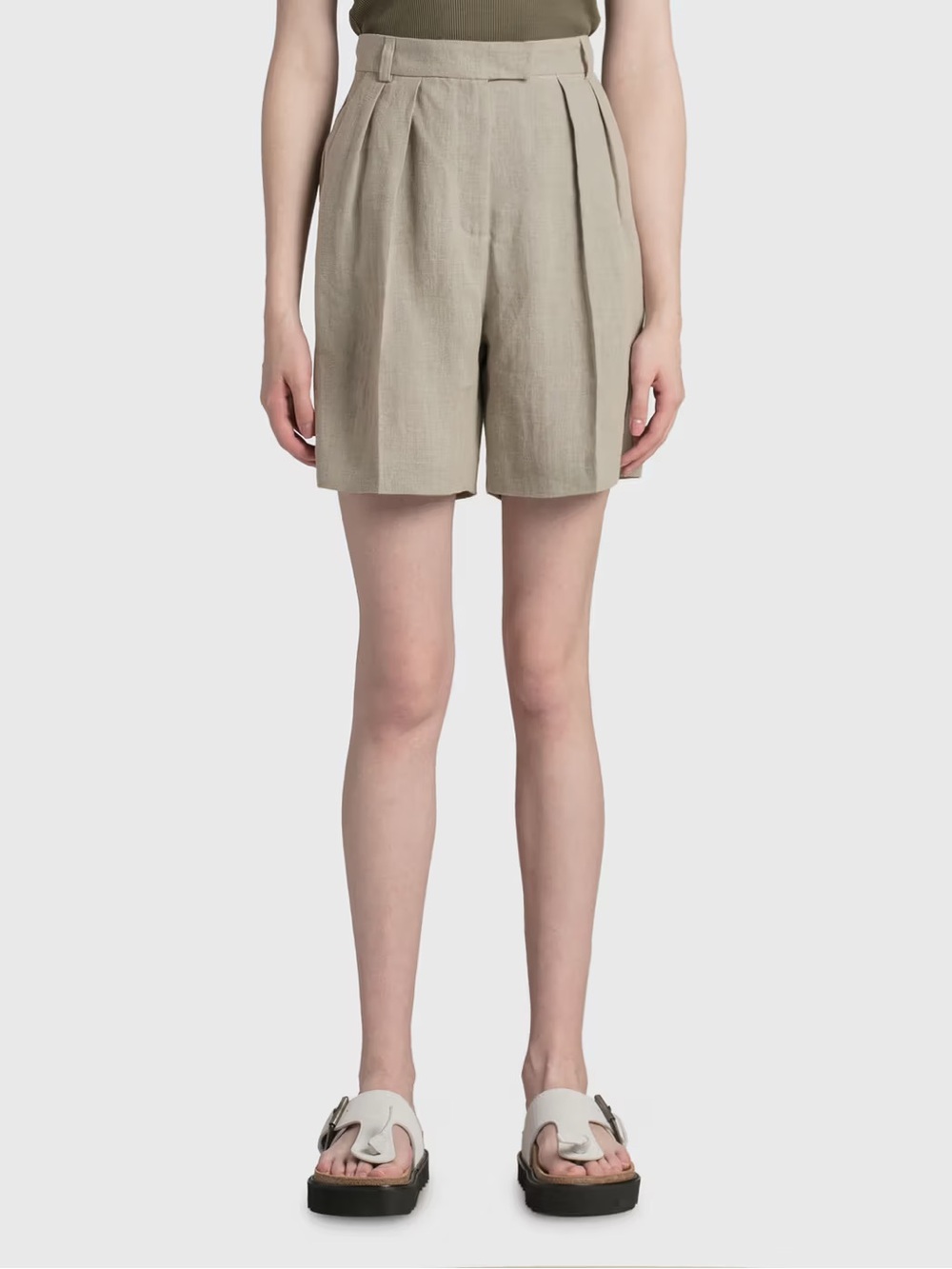 Róhe 100% Linen Pleated Bermuda Shorts Beige Size 34 - Picture 6 of 6